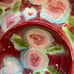 Hand painted Roses And Heart On Scarlet Ceramic Chip And Dip 12” Original Design
