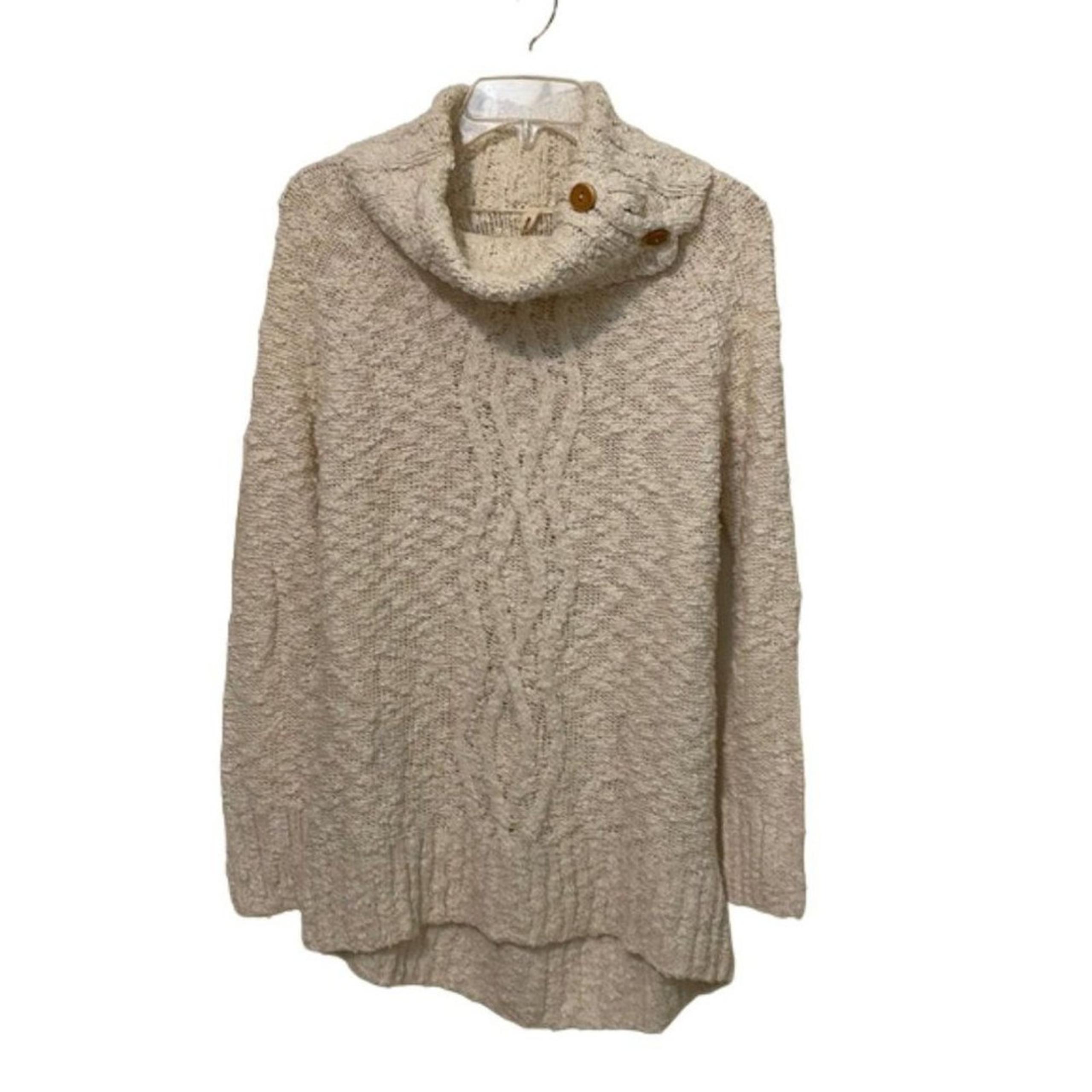 Moth Anthropologie Cream Sweater Womens Small Nubby Boucle Cable Knit Cowl Neck