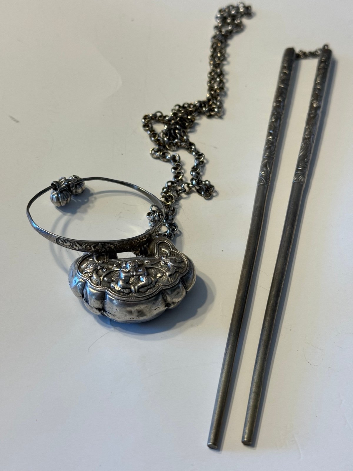 lot chinese antique Silver jewelry