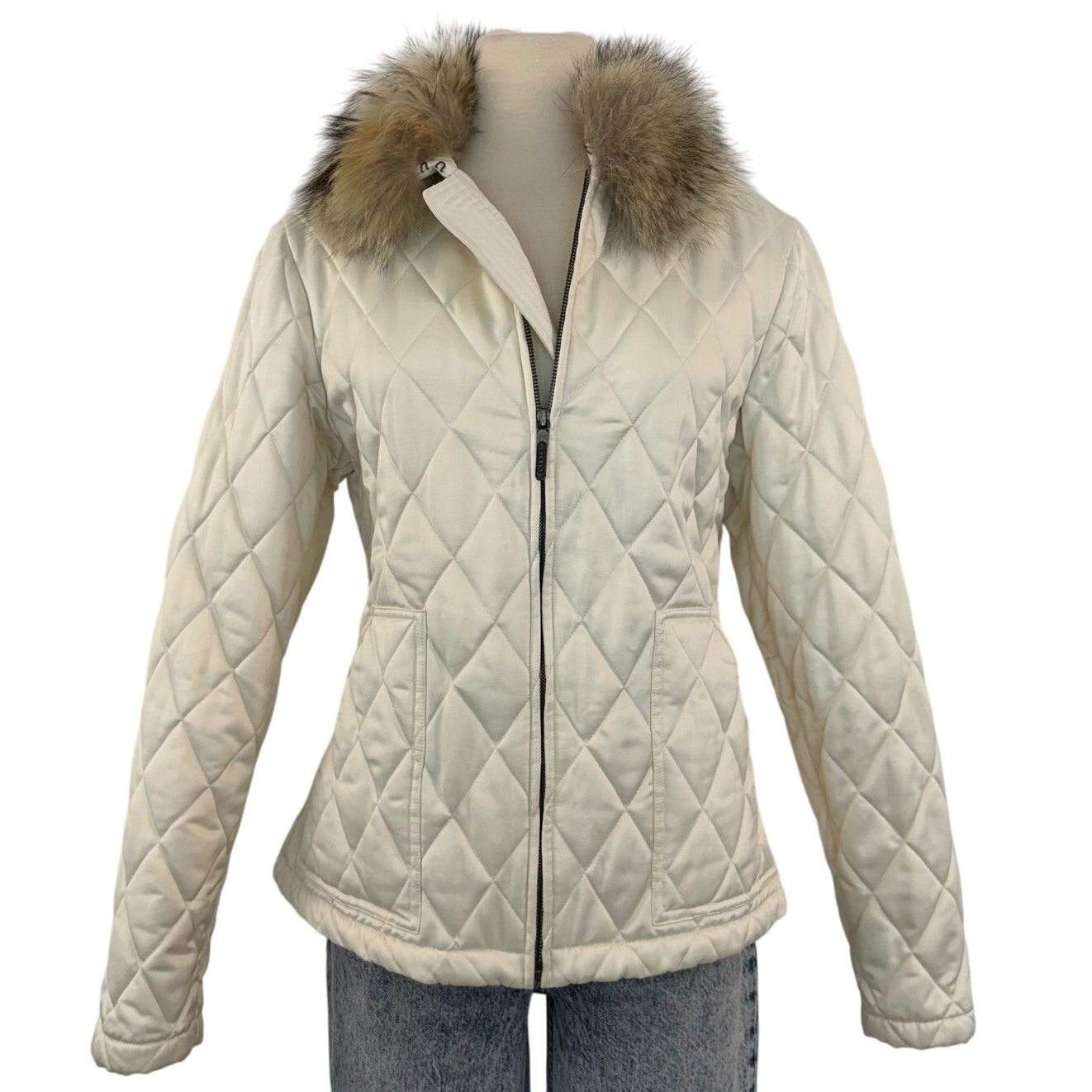 Lauren Ralph Lauren Quilted Puffer Jacket Fur Trim Full Zip Outwear | Fit like M