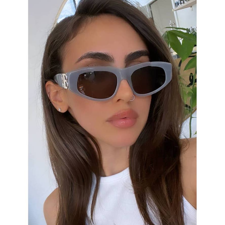 NEW Balenciaga BB0095S Silver Logo Grey Sunglasses