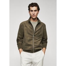 MANGO Man Men's Brown Green Suede Effect Bomber Jacket Sz XL
