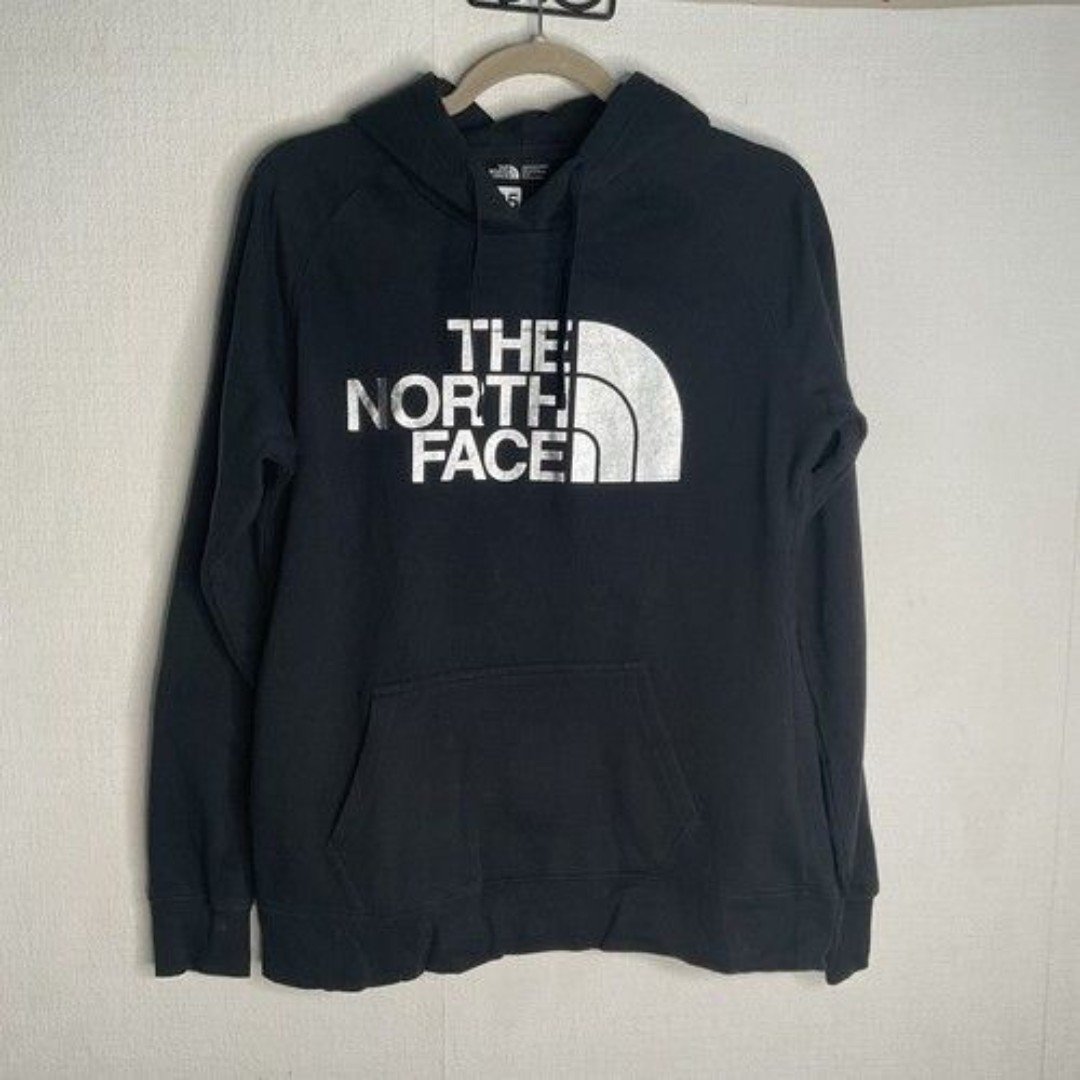 The North Face Fleece Heavy Comfort Hoodie Pullover Women Size M Black Big Logo