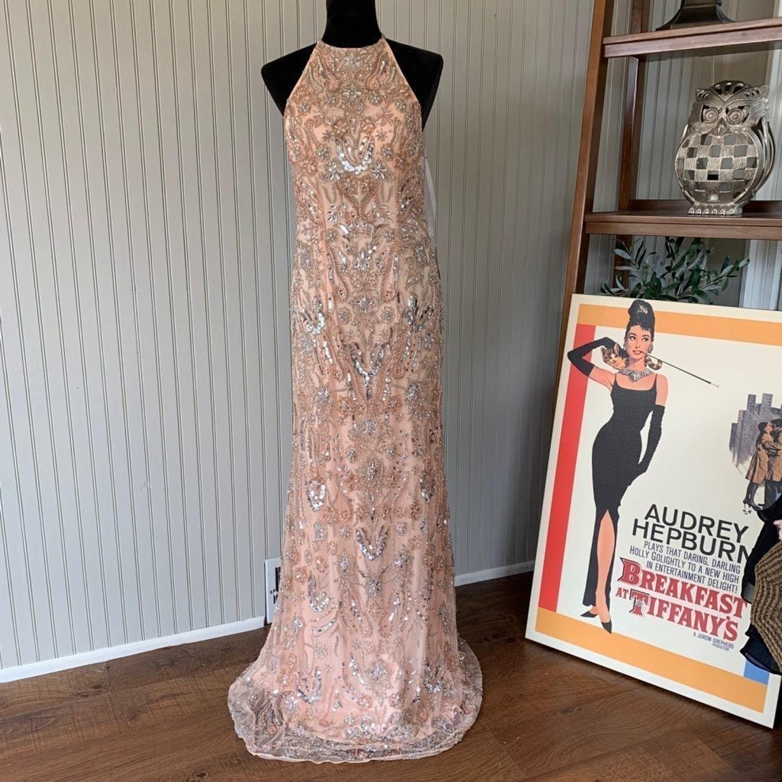 Primavera Beaded Halter Blush Pink Long Dress Gown