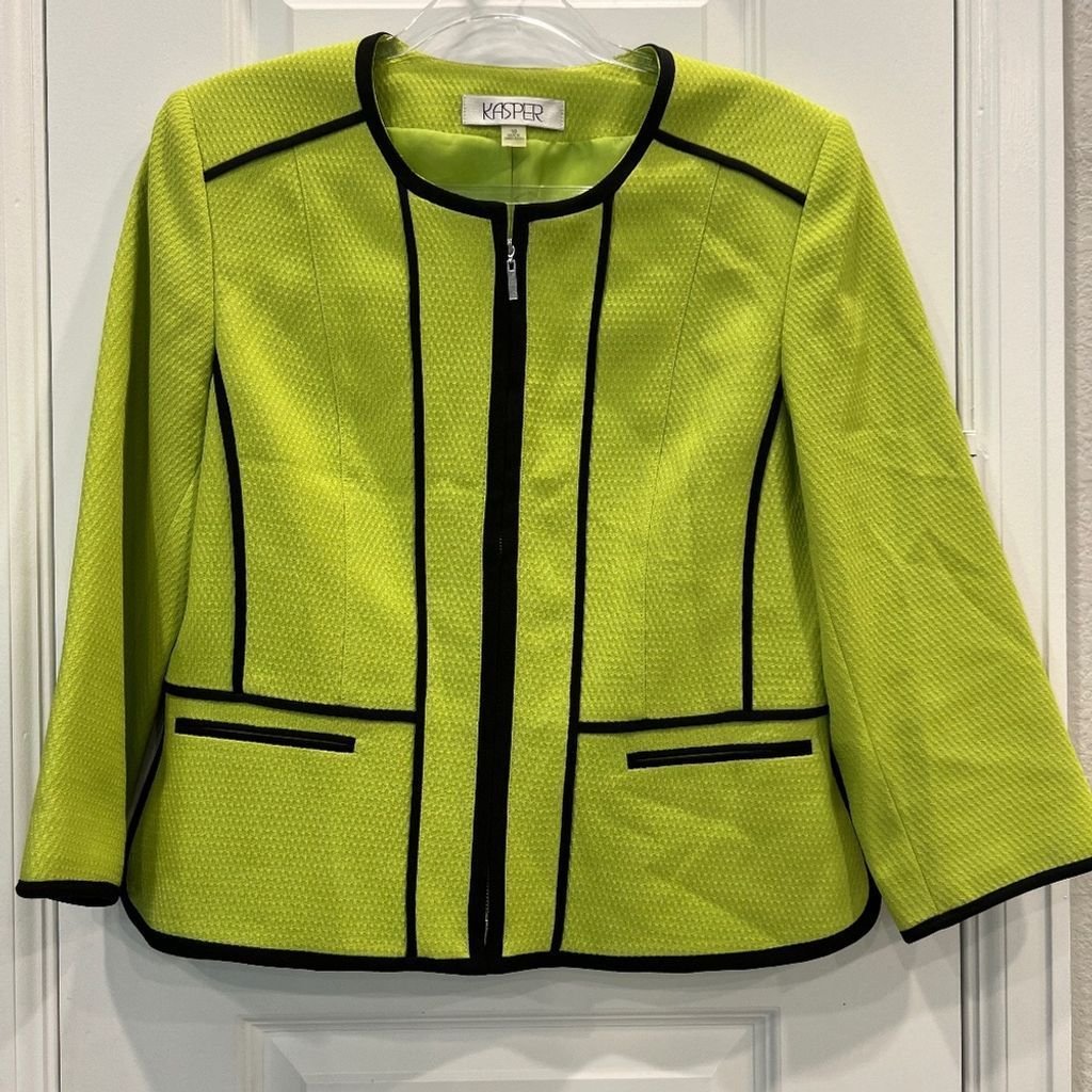 Kasper Lime Green with Black trip blazer size 10 perfect no flaws in fabric