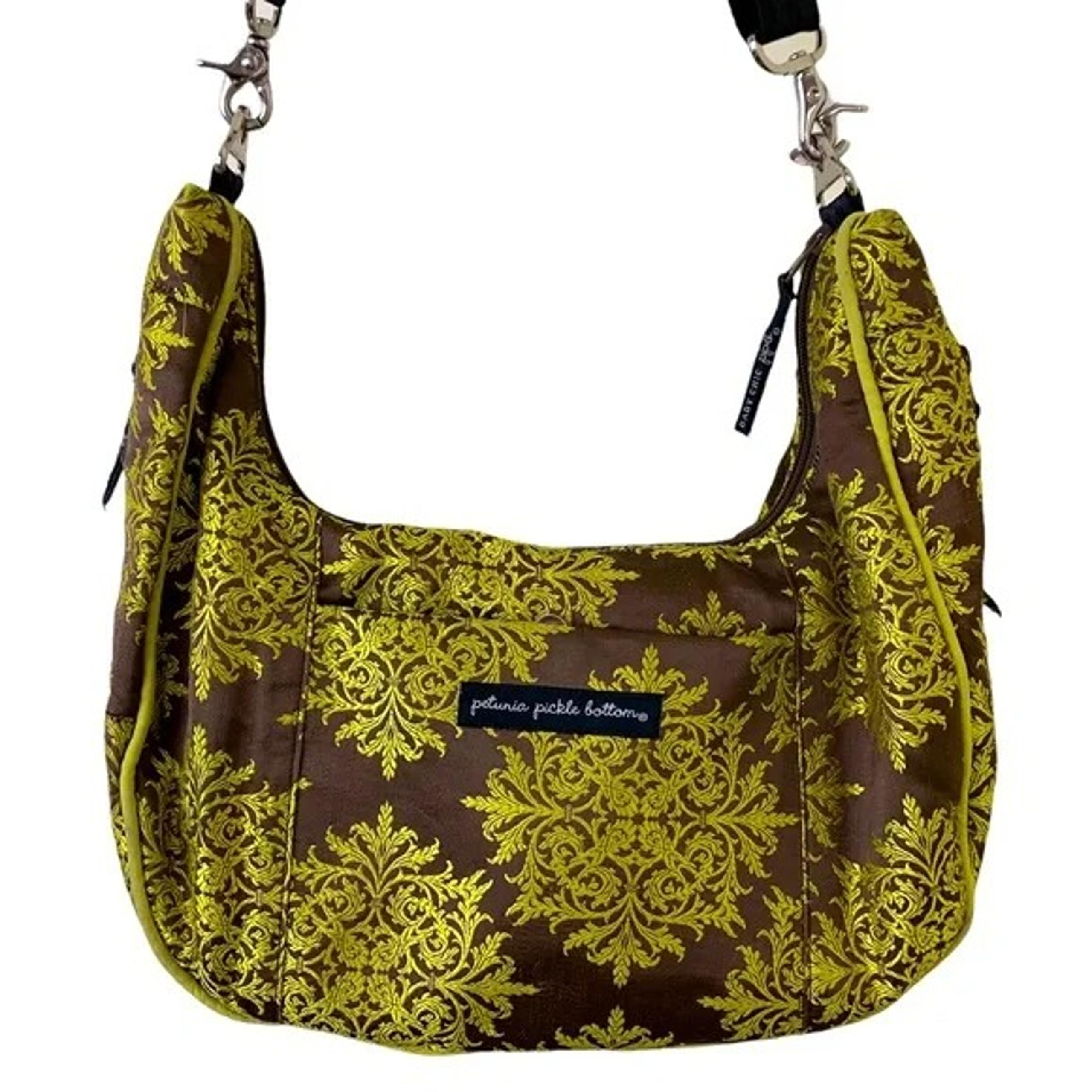 Petunia Pickle Bottom Touring Tote Brocade Diaper Bag in Green/Brown