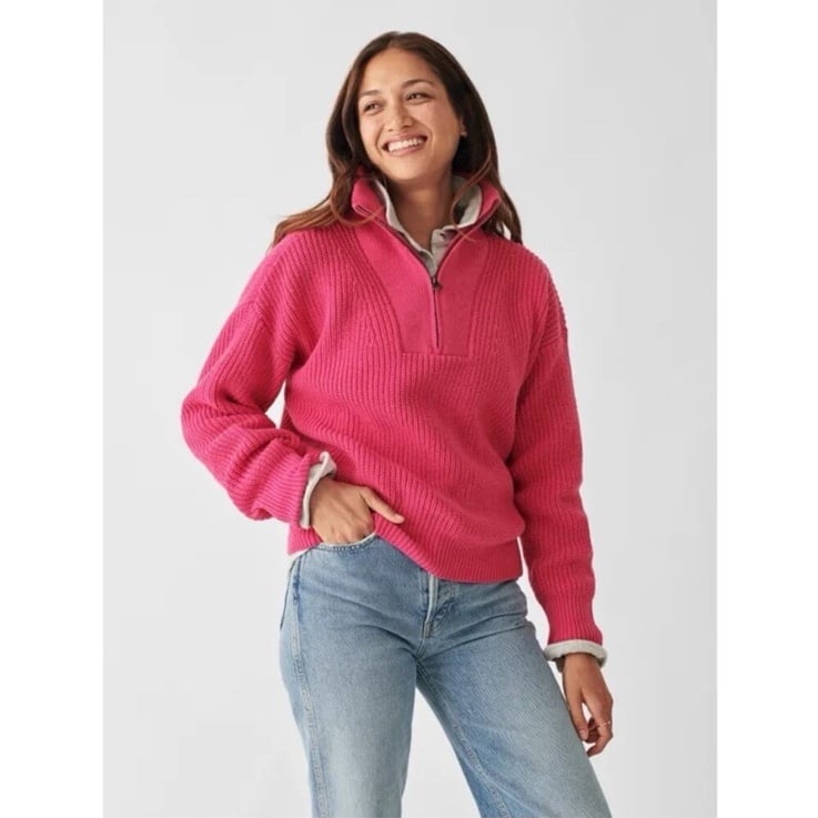 Faherty Mariner Sunwashed 1/4 zip pink sweater small