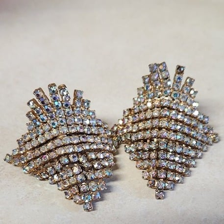 Vintage Antique Victorian/Deco Multi Rhinestone/Crystal Metal Shoe Buckle Clips