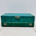 Vintage Lady Buxton Mid Century Green Stripped Leaf Imprint Jewelry Box MCM