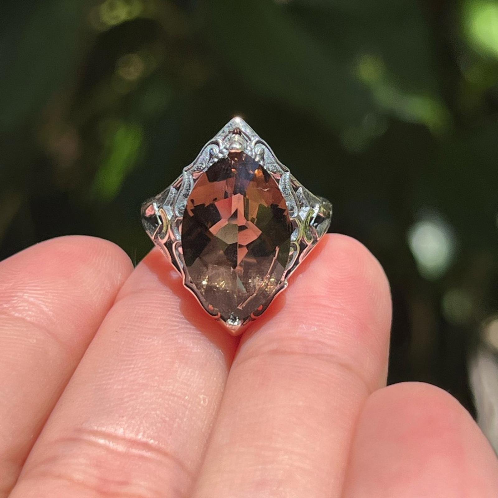 Sterling silver‎ adjustable smoky Quartz ring