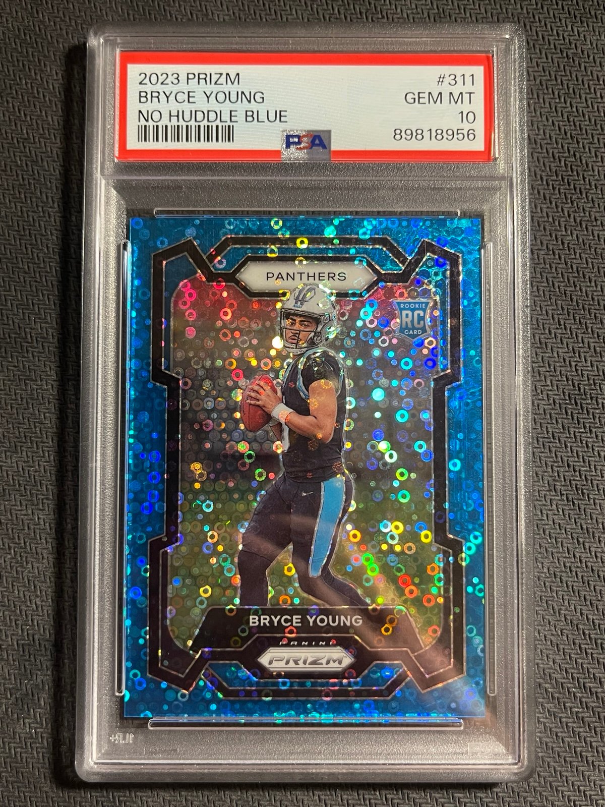 Bryce Young 2023 Panini Prizm No Huddle Blue Disco #311 RC /95 Panthers PSA 10