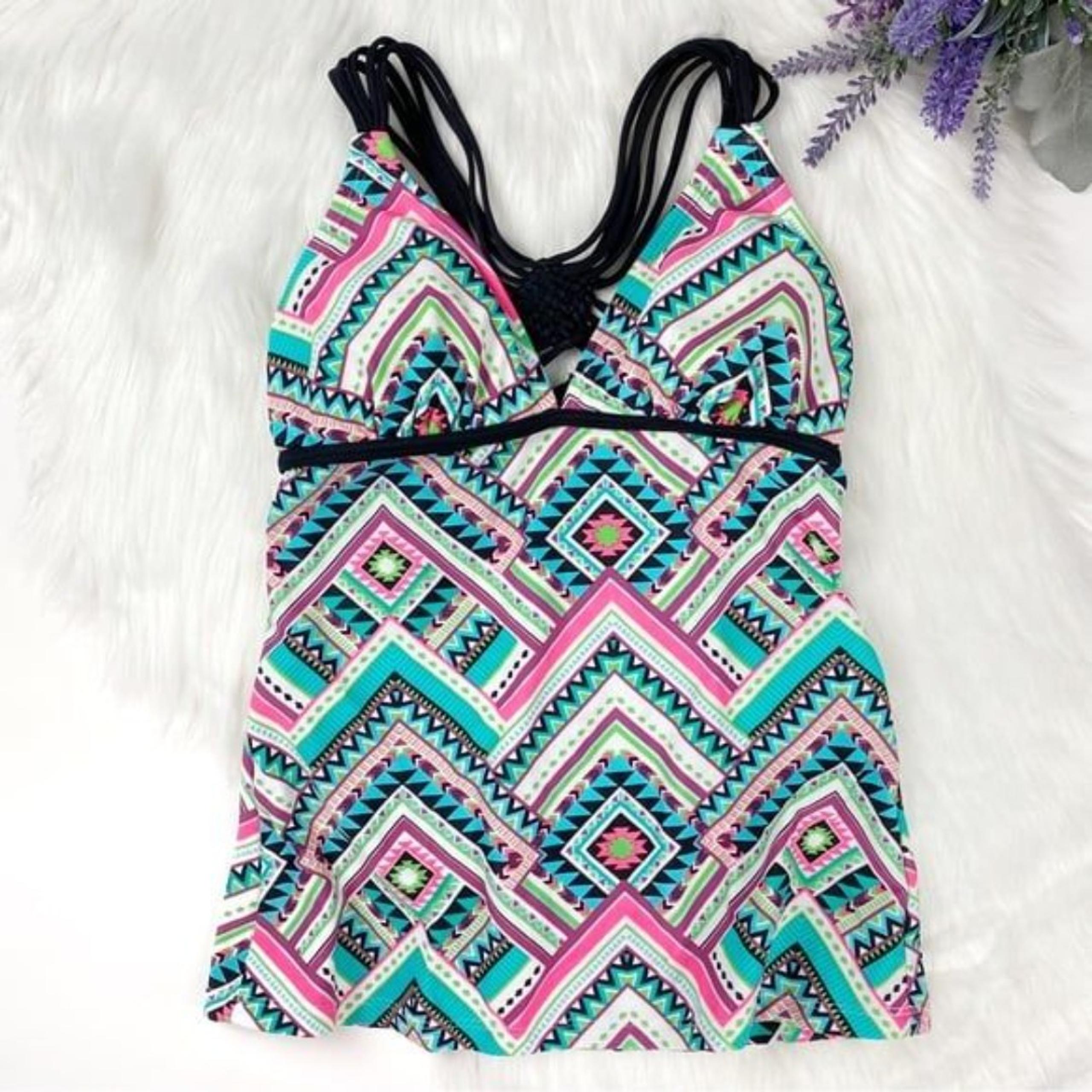 Hula Honey Women's Aztec Print Tankini Top Multicolor Size XS