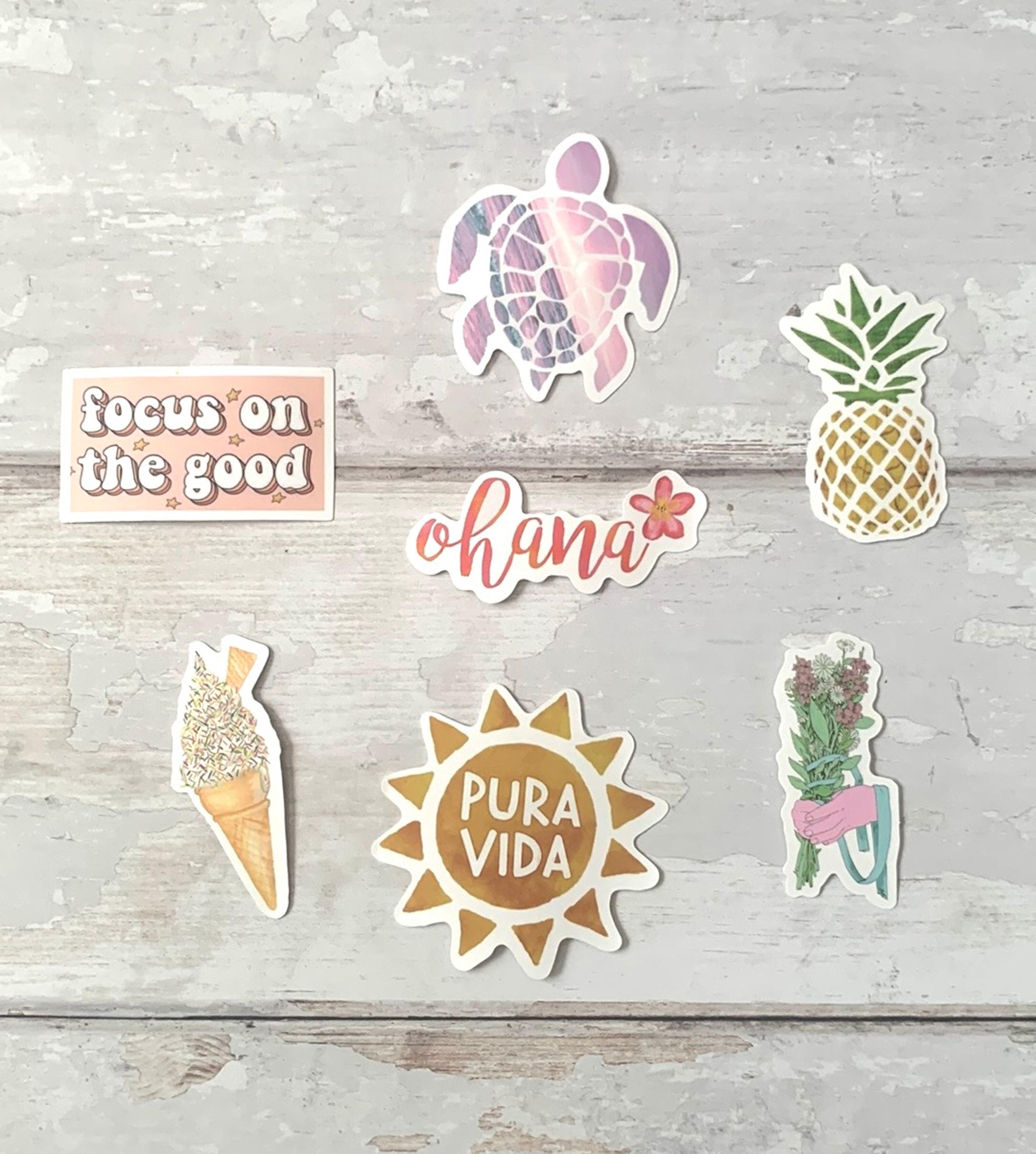 Summer Sticker Bundle Set of 7 Ice Cream Pura Vida Ohana Pineapple NEW