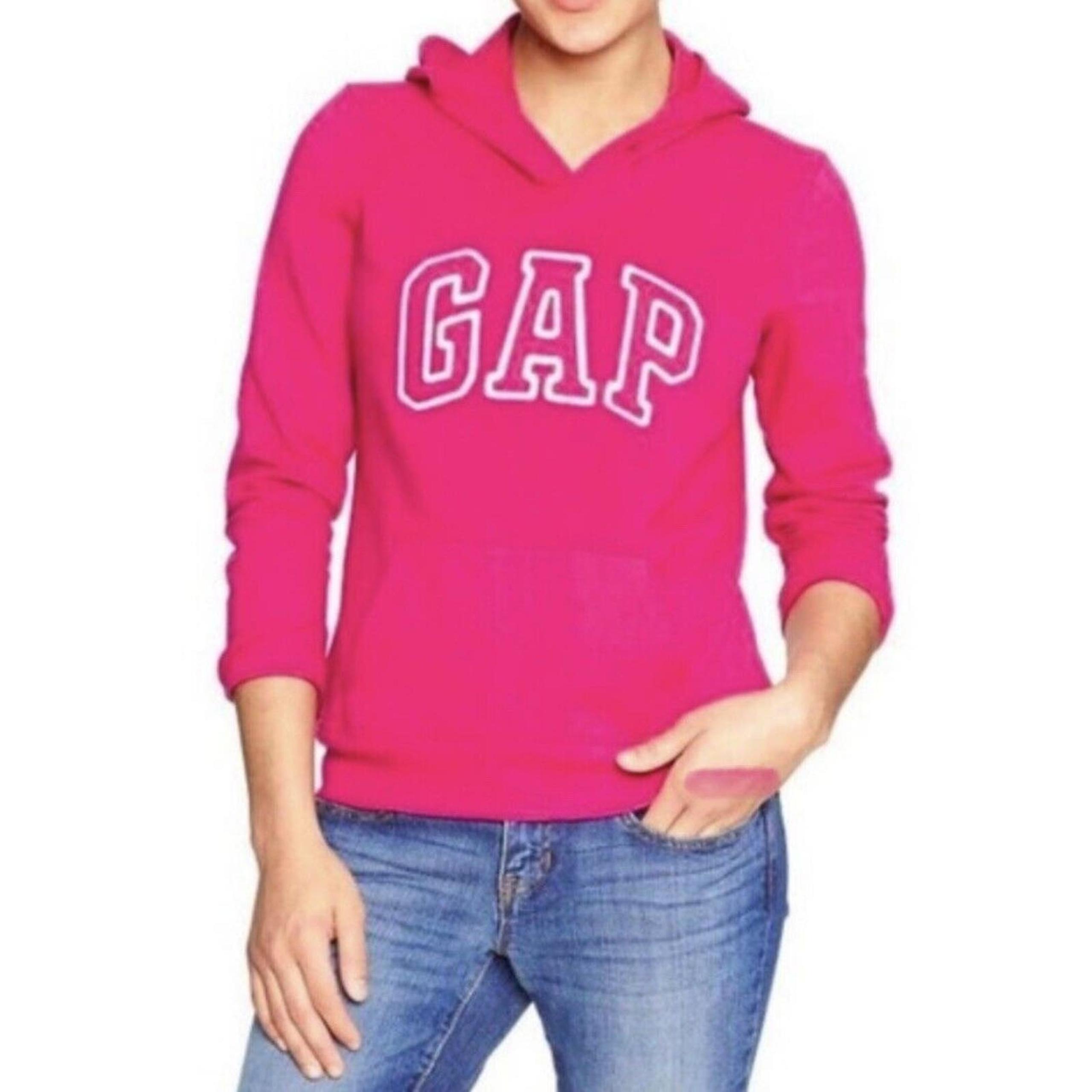 Gap Hoodie Women Large Pink White Pull Over Sweatshirt Sweater Hooded Ladies Top