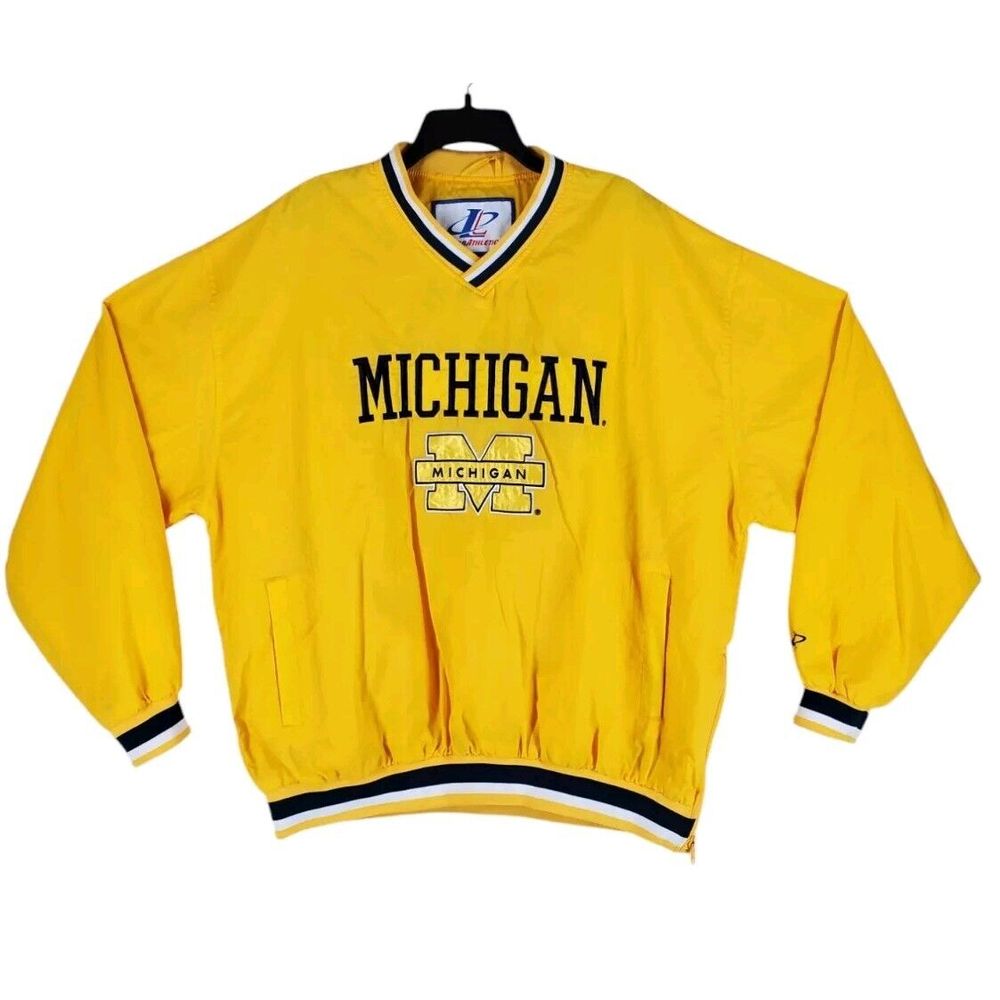 Vtg Logo Athletics UW Michigan Pullover Jacket Windbreaker Mens XL Yellow Blue