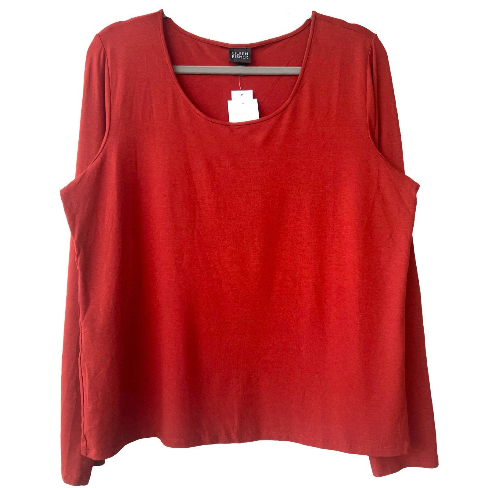 Eileen Fisher Top XL Light Weight Viscose Jersey Round Neck Tunic Red NWT Red