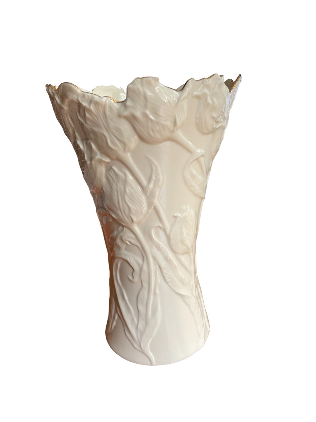 Lenox Ivory Tulip Flare 9.25” Gold Trim Scalloped VASE