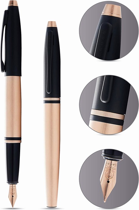 Cross Calais Brushed Rose Gold Plate and Black Lacquer Fountain Pen