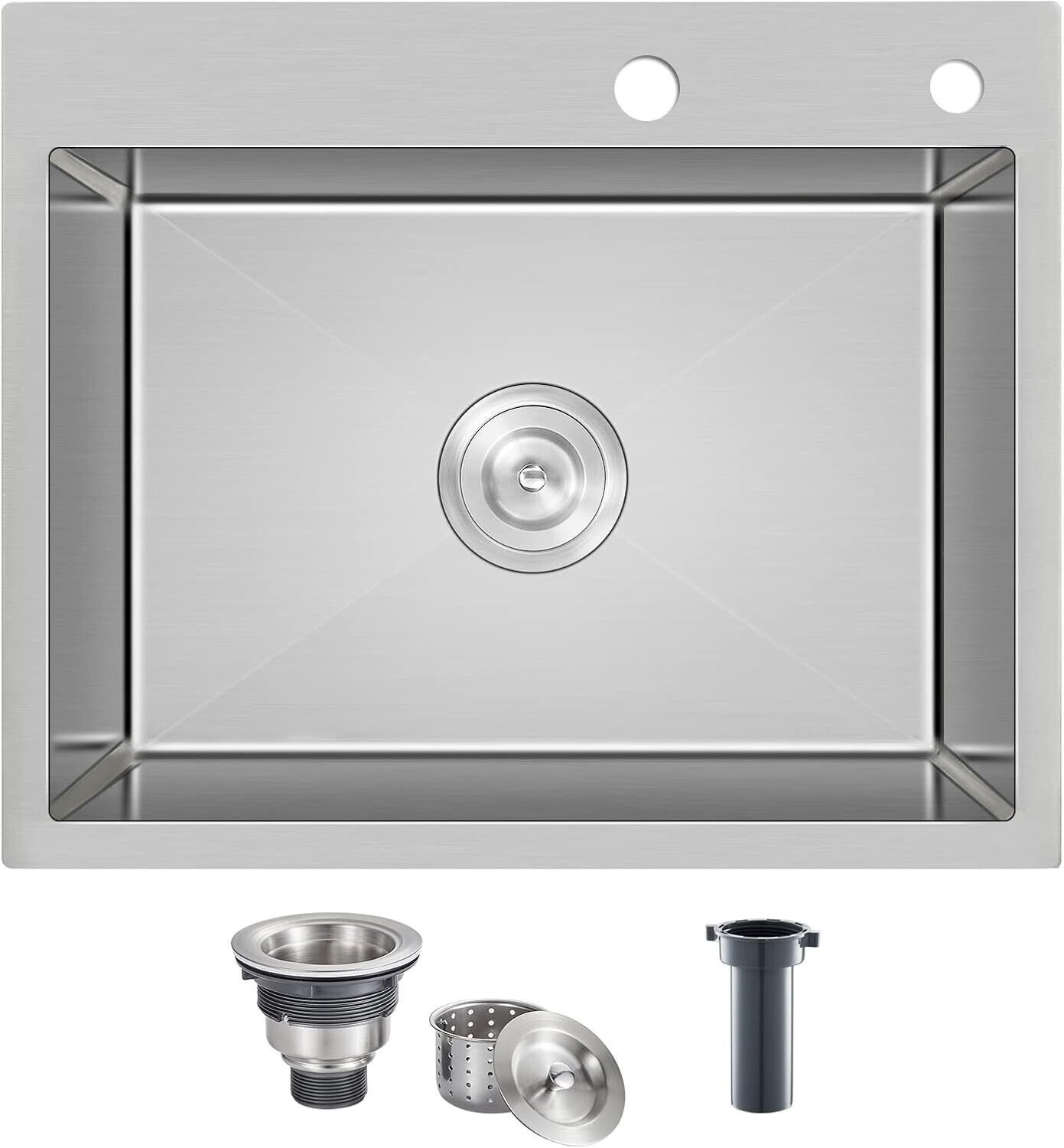 20 x 16 inch Drop-in Kitchen Sink Single Bowl Top-Mount 304 Stainless Steel