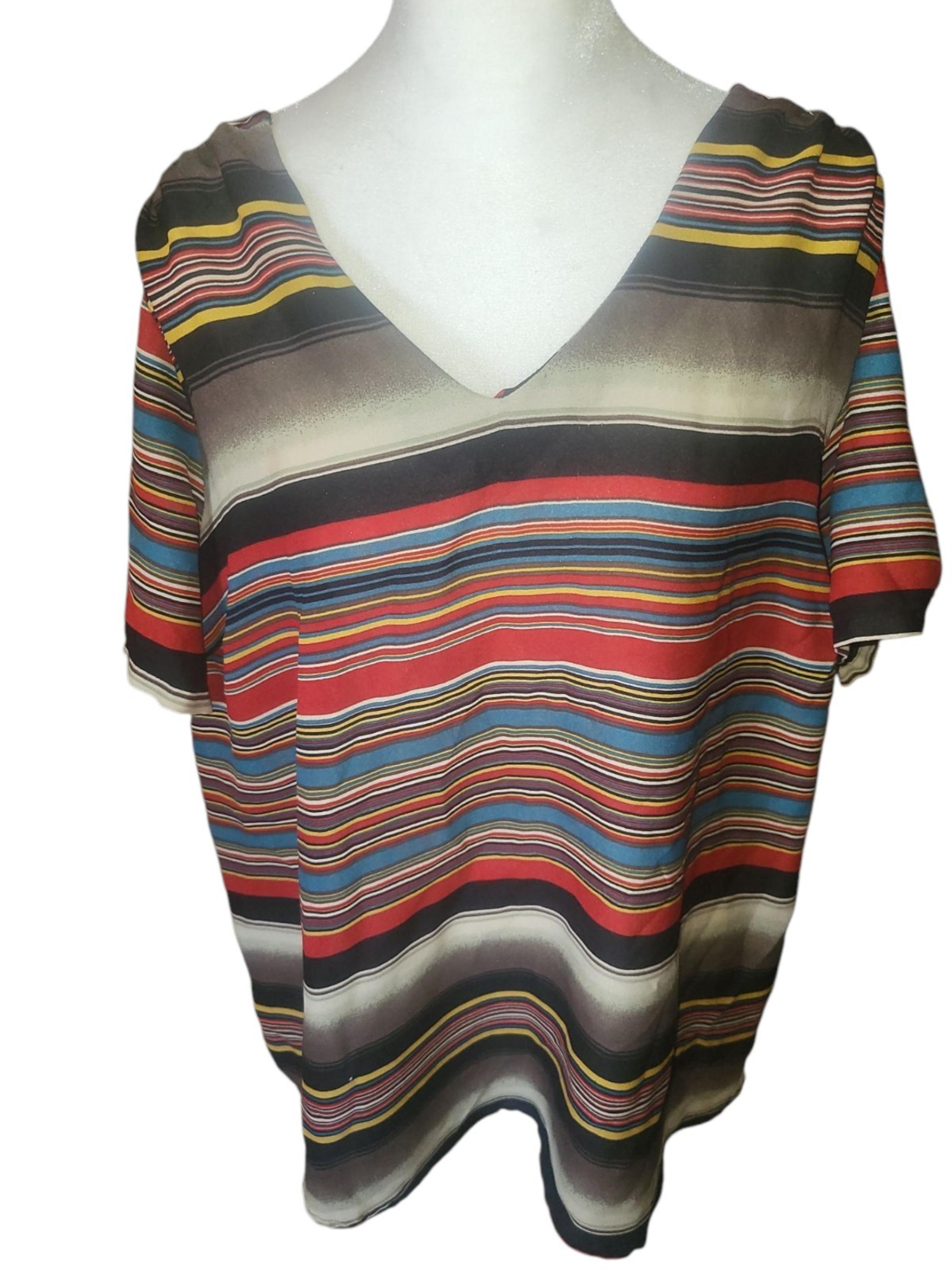 Ashley Stewart Shirt Blouse Size Women's 18/20 Striped Sheer Lightweight Top