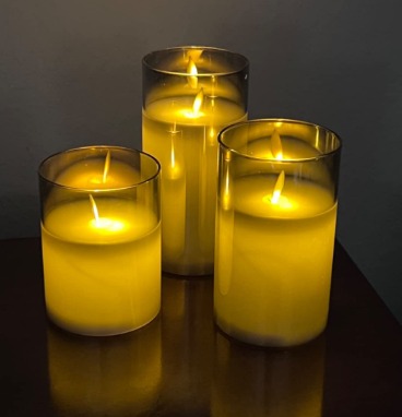 Clear Glass Flameless Candles Battery Operated with Timer, Remote Control