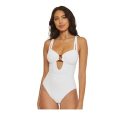 BECCA | White Ribbed Peek-a-boo Tortoise Ring One Piece Swimsuit | Large BNWT