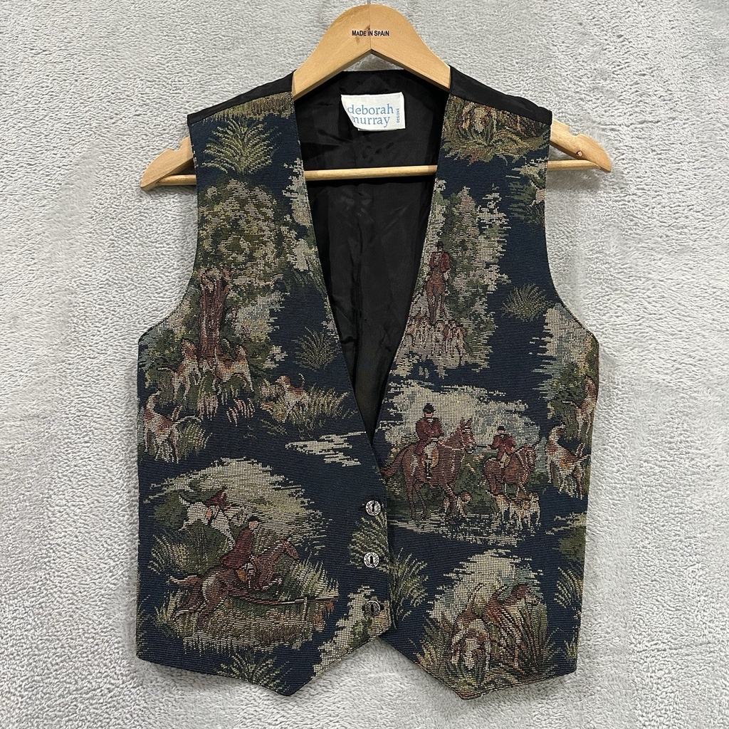 Vintage Deborah Murray Vest Size S / M Tapestry Art Horses Western Boho