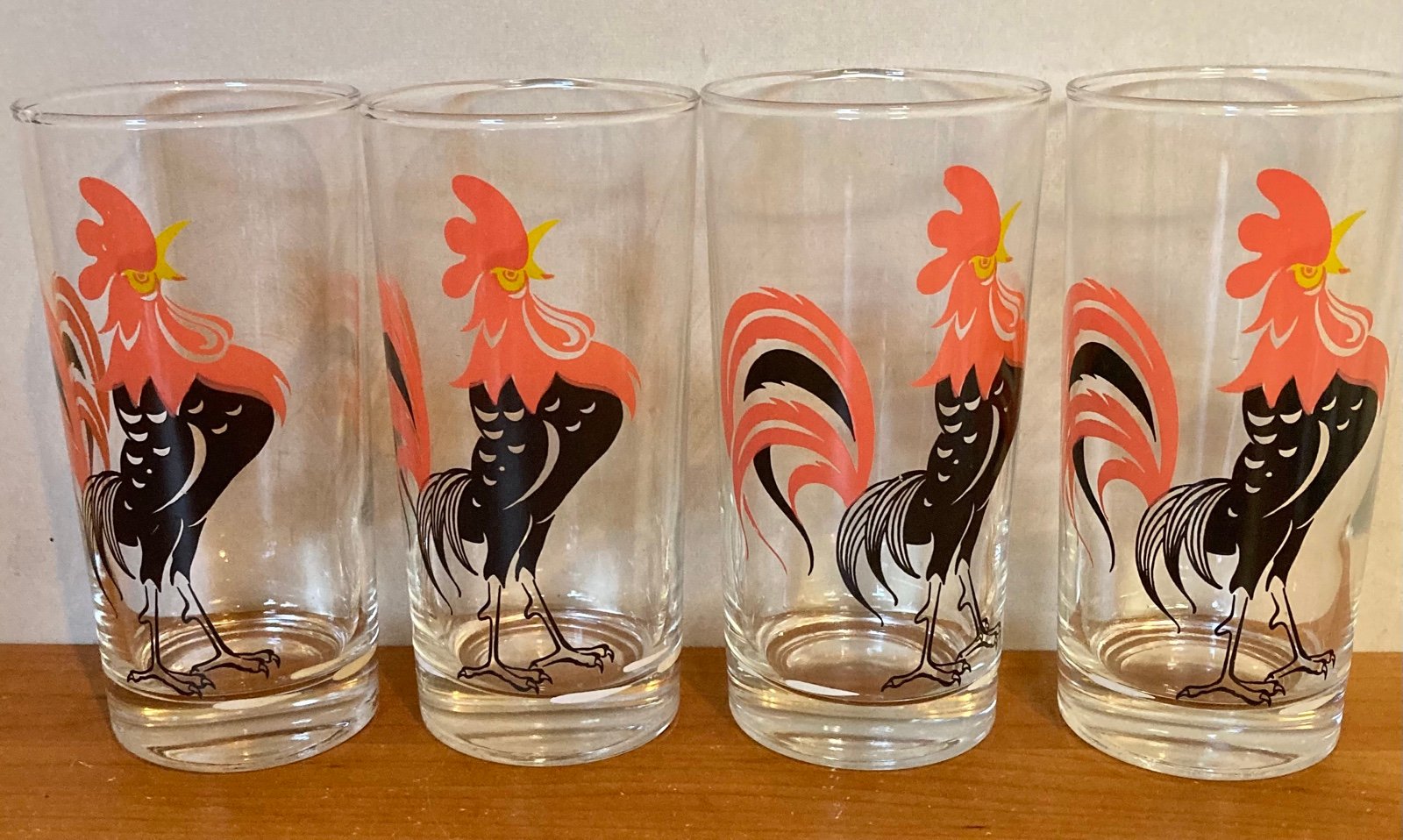 Set of 4 Vintage Rooster Glasses HTF