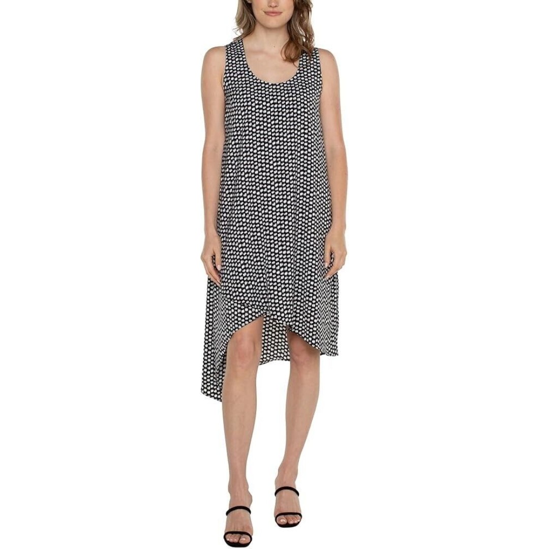 NWT Liverpool Shift Dress Small Black & White Dot Sleeveless Pocket Asymmetric