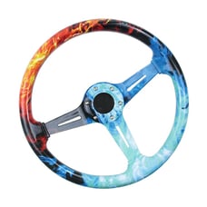 NEW JDM UNIVERSAL 350MM FIRE & WATER Acrylic Deep Dish 6 Holes Steering Wheel