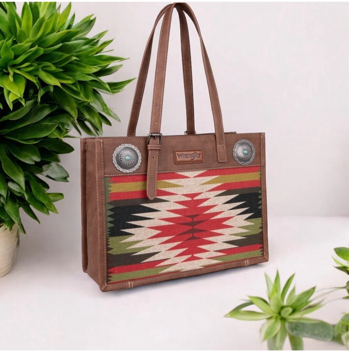 WRANGLER SOUTHWESTERN ART PRINT TOTE with Turquoise & silver detail