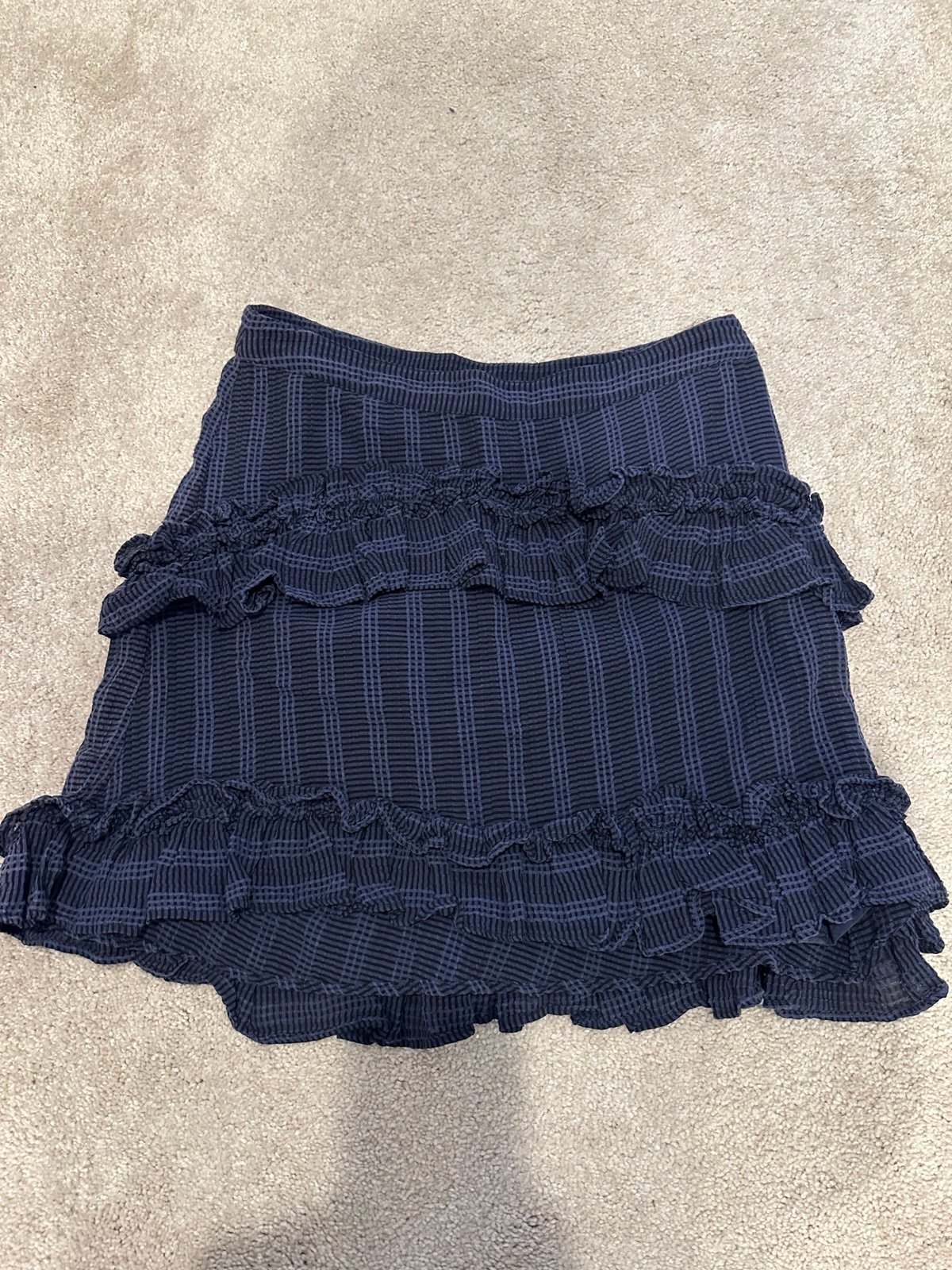 Loveshackfancy Lily Seersucker Mini Skirt navy ruffles 4 NWT