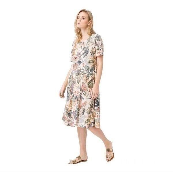 Green Cotton by Peter Hahn Cream Floral Short Sleeve Midi Dress; SZ NL 38; BNWT