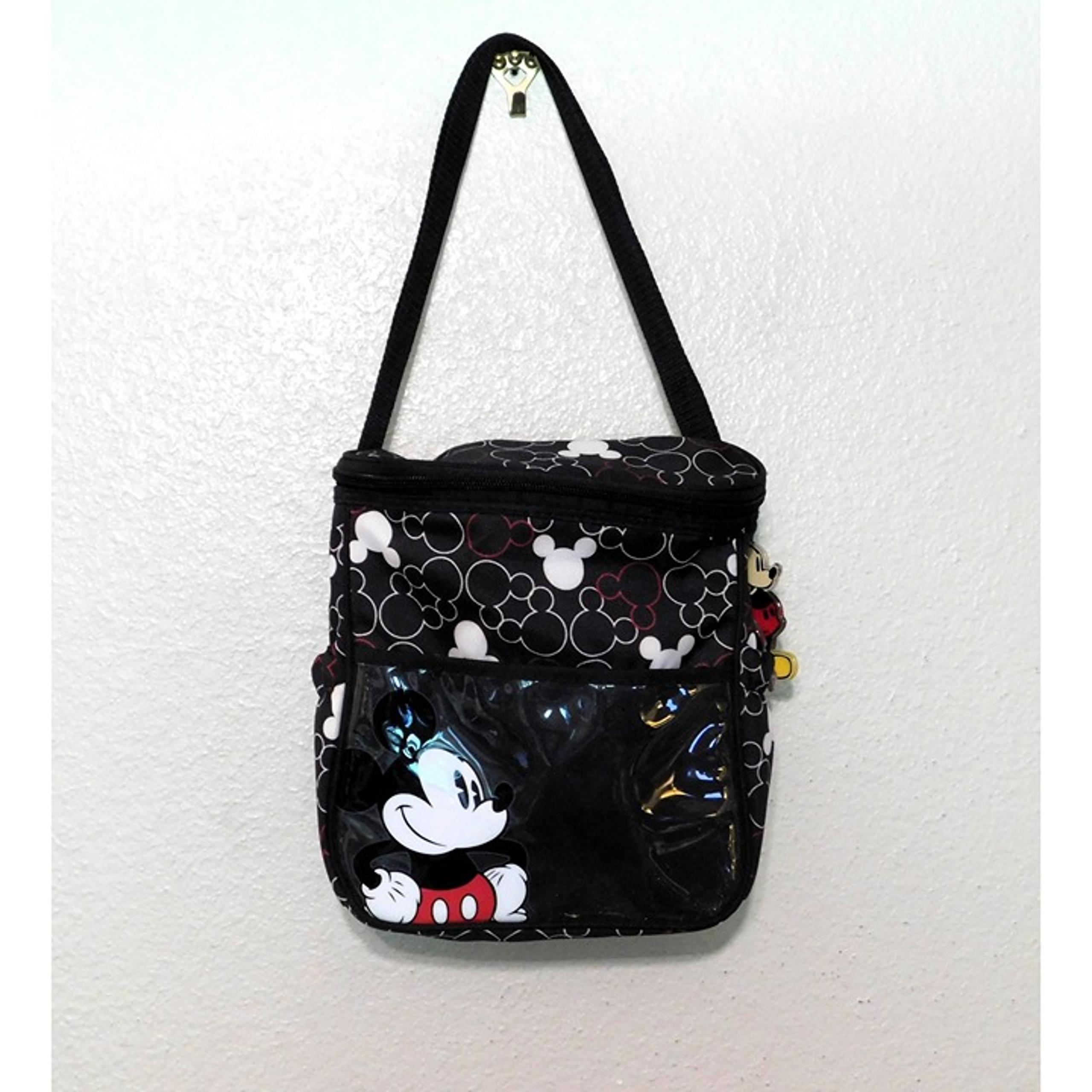 Disney Baby Mickey Mouse Icon Diaper Bag Black Red White Bottle Holder Adj Strap