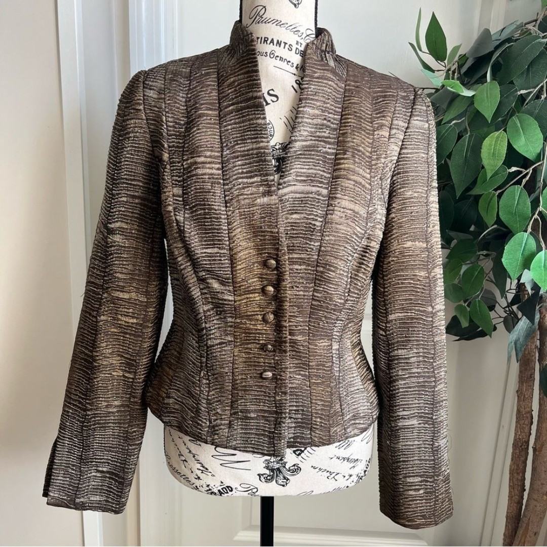 Carmen Marc Valvo Collection Textured Ombré Metallic Blazer Copper Sz 6