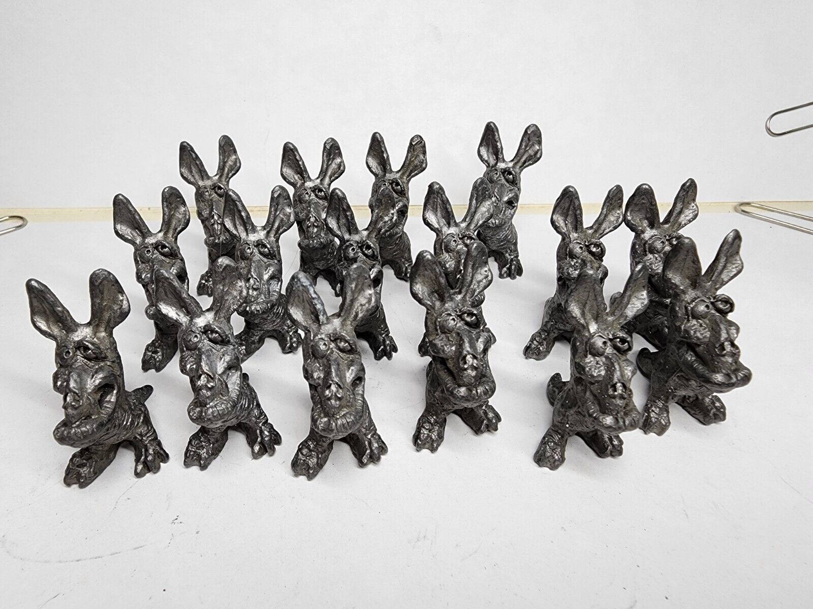 Vintage Set of 16 RABBIT KANGAROO RAT BUNNY Pewter Figurines figure '70s-'80s