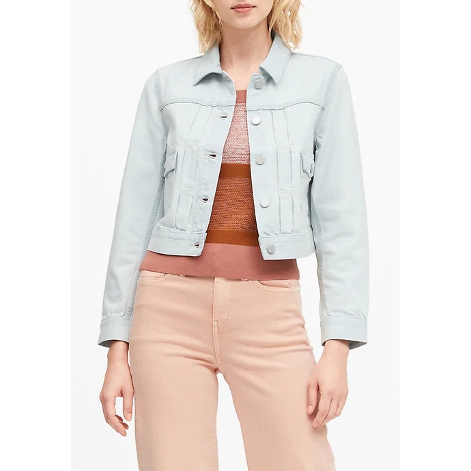 Banana Republic S petite blue jean denim cropped lightweight jacket coat spring