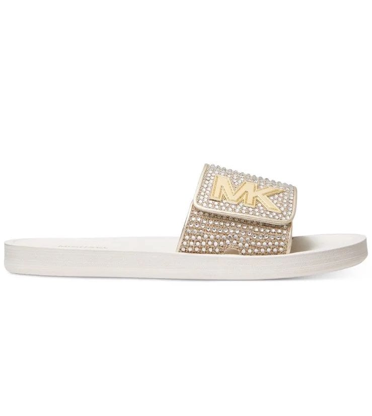 Brand New Michael Kors Womens MK Logo Rhinestones Pool Slides Size 9