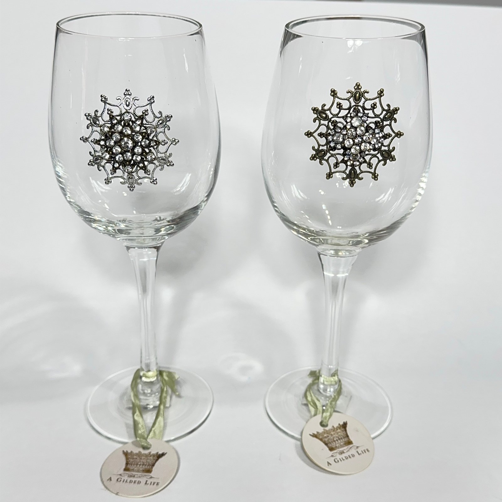 NWT Demdaco A Gilded Life Rhinestone Stemmed Wine Glass Set