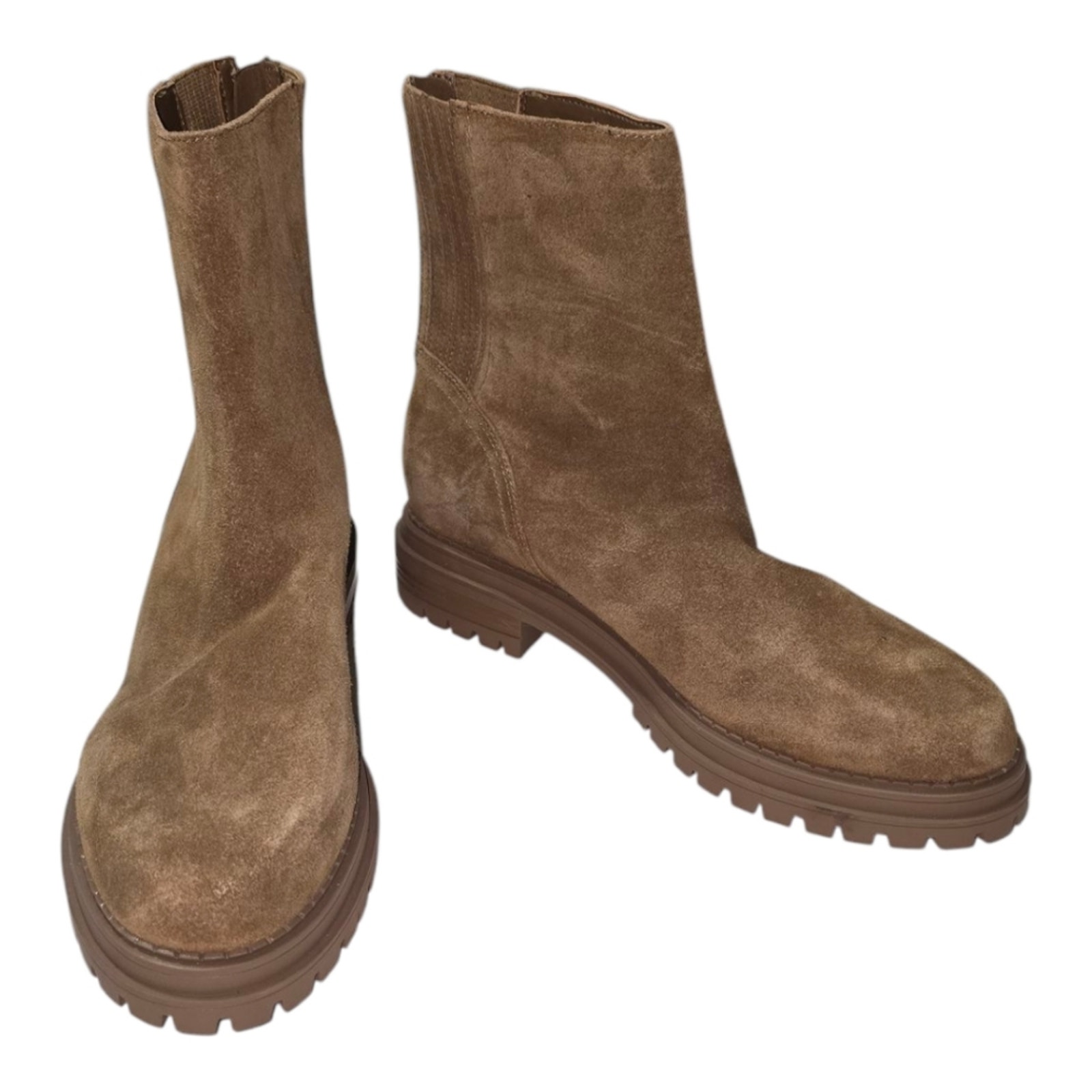 Calvin Klein Tan Suede Leather Lug Sole Zipper Boots Size 10 New