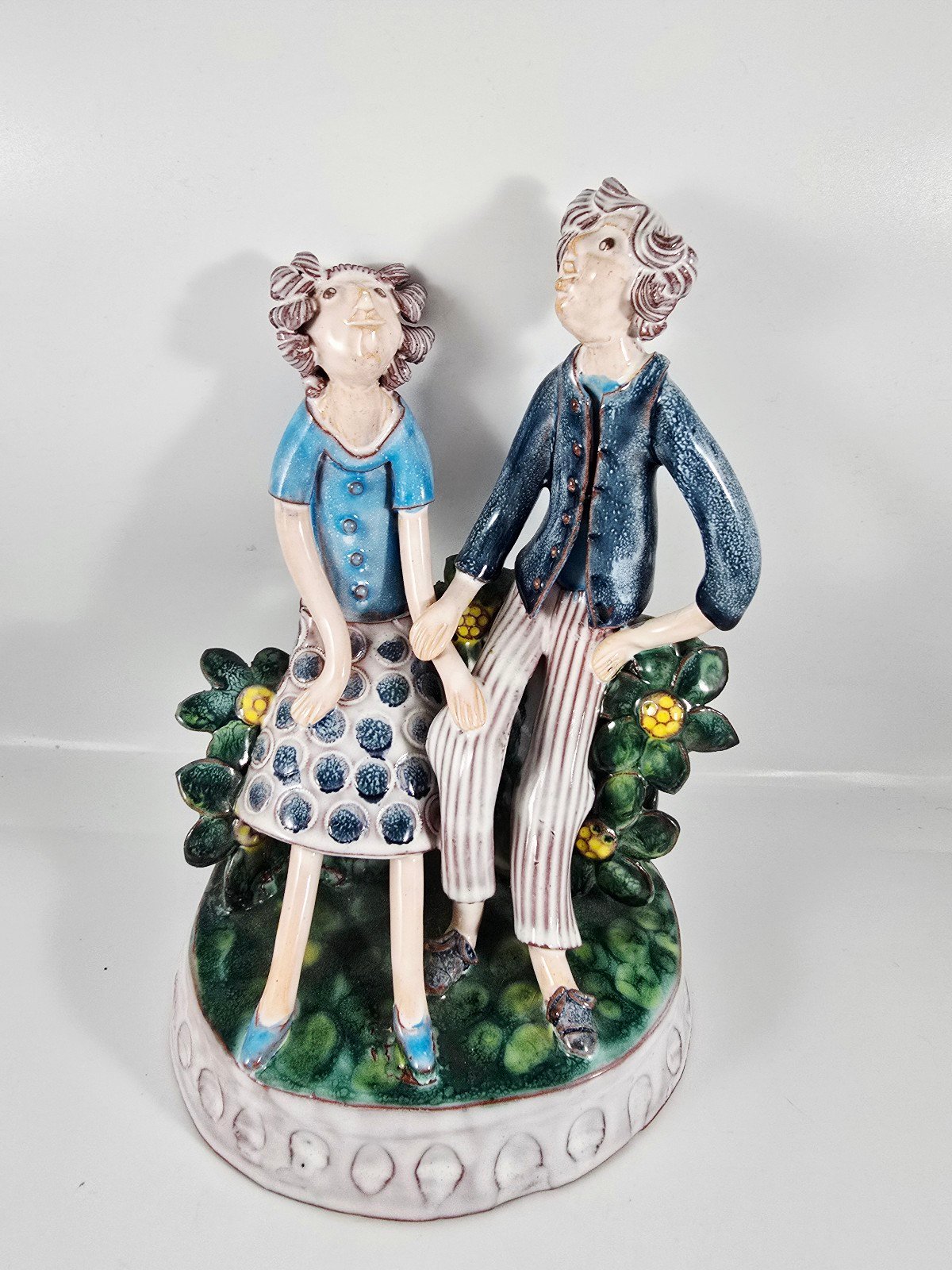 Studio Pottery Figurine – "Loving Couple" Signed by Romola Jane – 9” x 5”