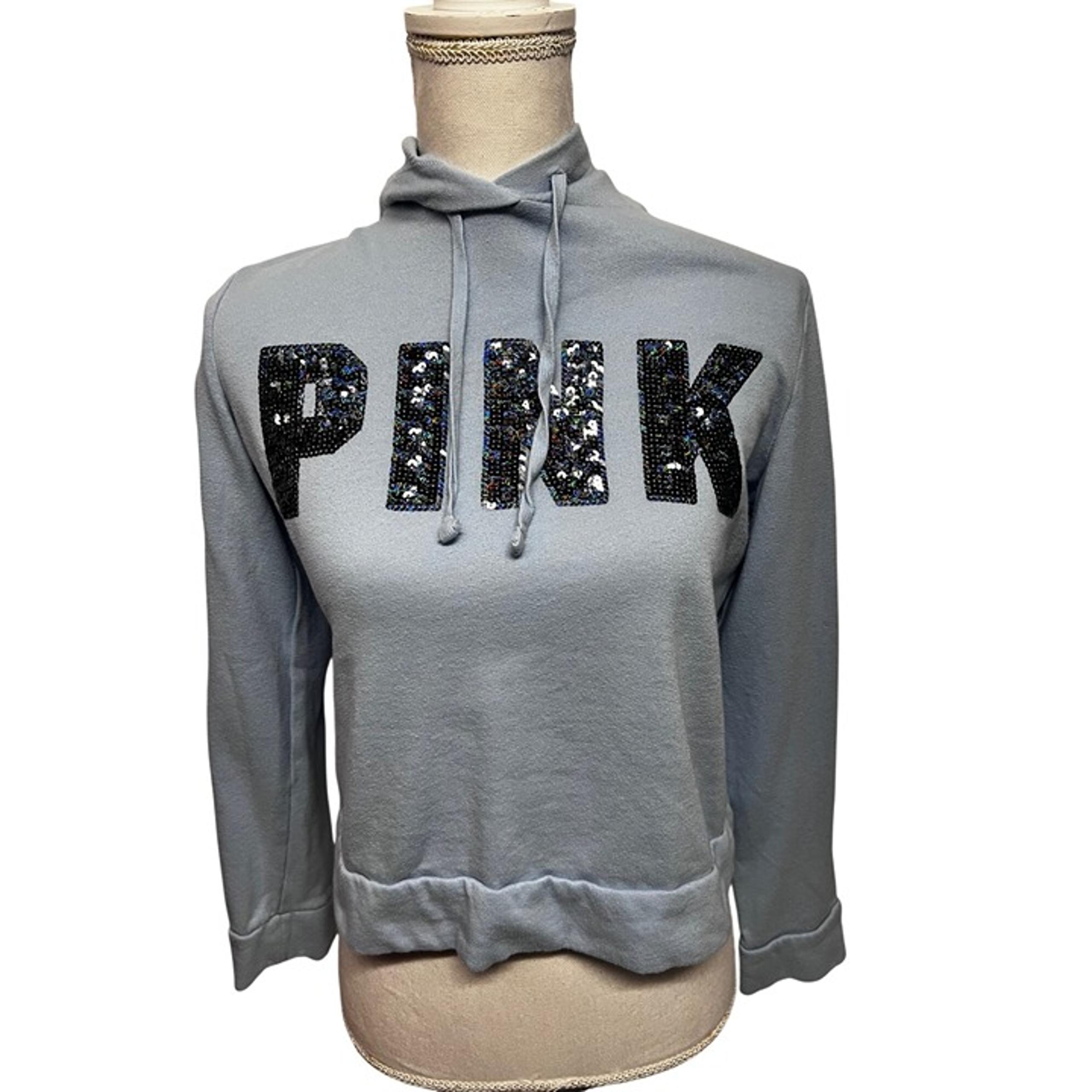 Victorias Secret Pink Womens Blue Sequin Crop Sweatshirt Hoodie Small Relaxed