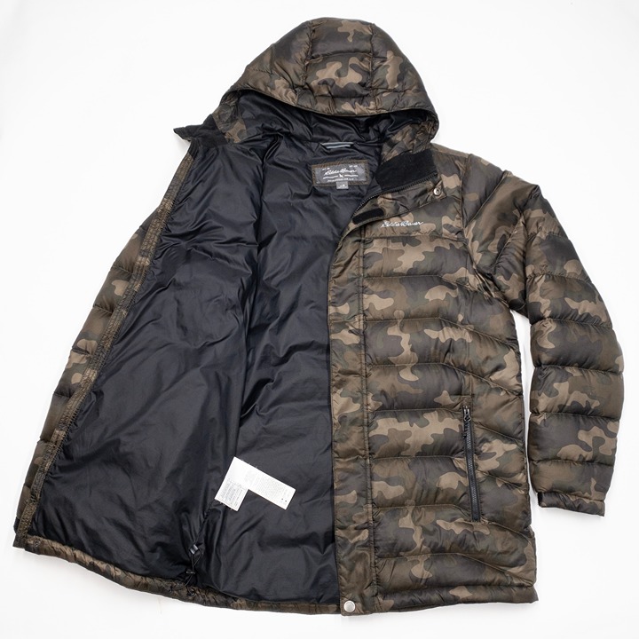 Eddie Bauer Goose Down Camo Jacket Men's Medium Puffer Quilted Full Zip Nylon