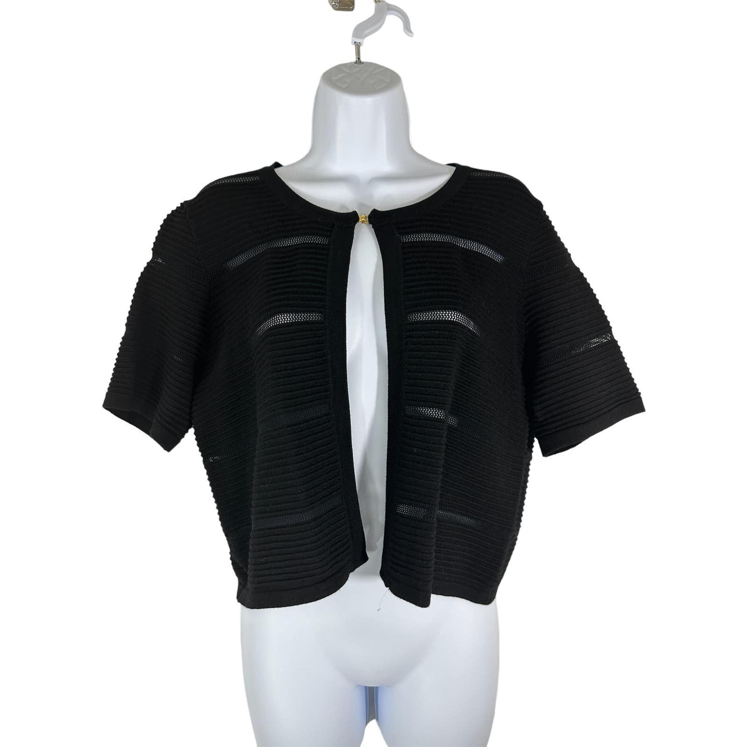 Calvin Klein Women's Woven Knit Black Shrug Open Front Rayon Cardigan SZ L