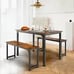 3 PCS Modern Dining Table Bench Set w/ Wooden Tabletop & Metal Frame Brown