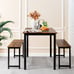 3 PCS Modern Dining Table Bench Set w/ Wooden Tabletop & Metal Frame Brown
