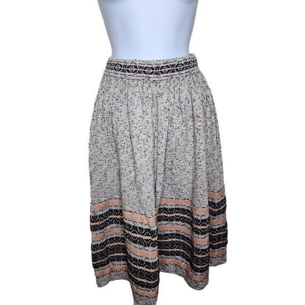 Vintage 70s Circle Skirt Stripe Womens Size XS Beige Tweed Aztec Waist