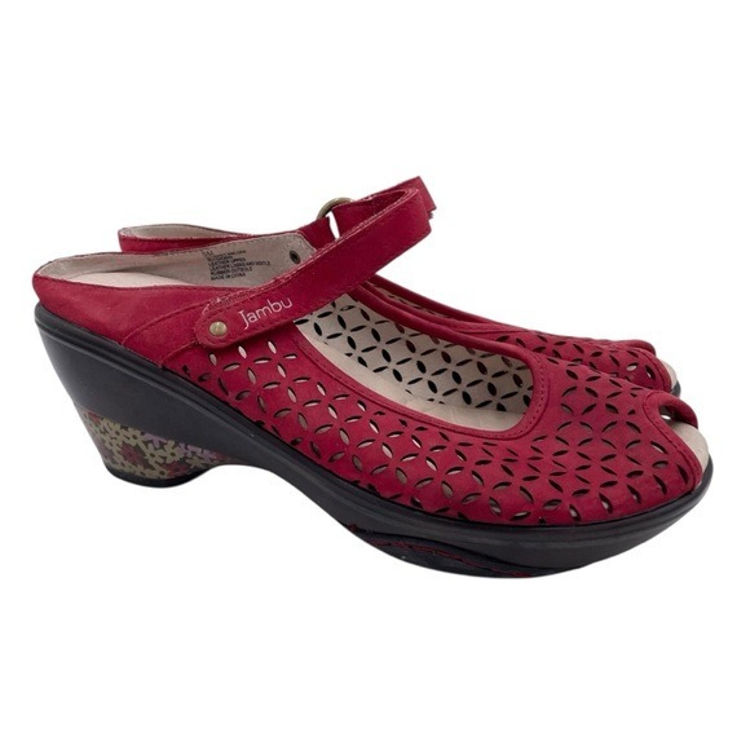 Jambu Women's Journey Encore Wedge Slip On Sandal Red Nubuck Leather Size 9