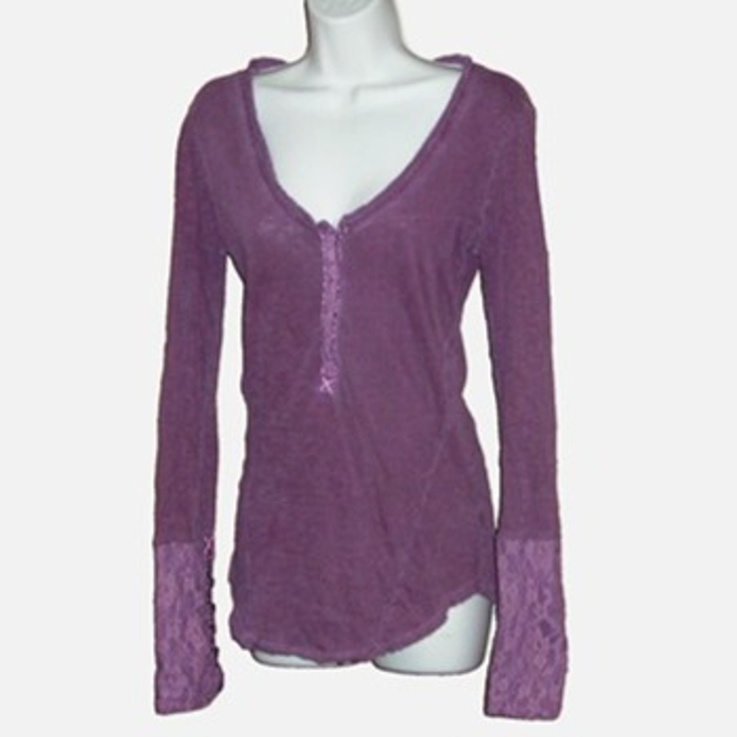 FREE PEOPLE Lace Cuff Henley Top Purple Pink S Small