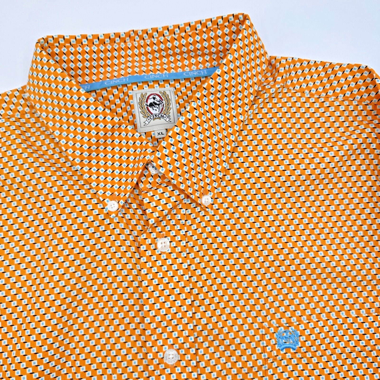 CINCH Shirt Western Men's XL Orange Geometric Cotton Long Sleeve Button-Down